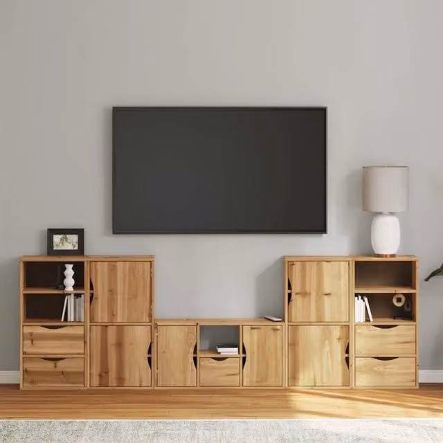 Mobile TV vidaXL ODDA in legno massello di pino marrone con 5 contenitori da appendere a parete – 1