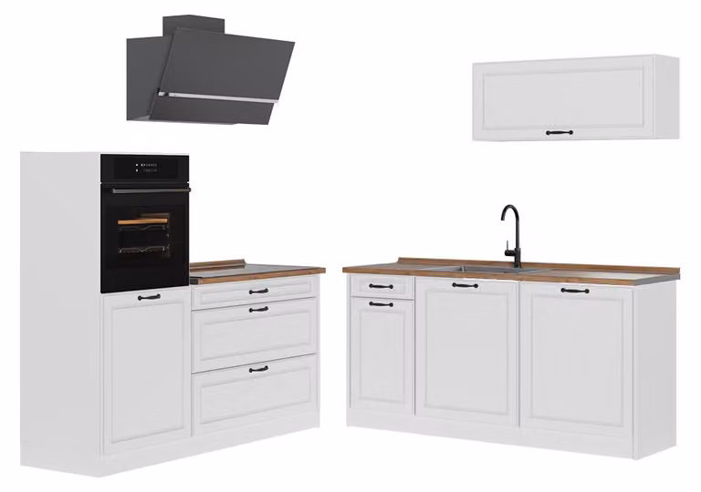 Cucina componibile Vicco R-Line Bianco country/Bianco 160 cm senza piano di lavoro, Model 67725