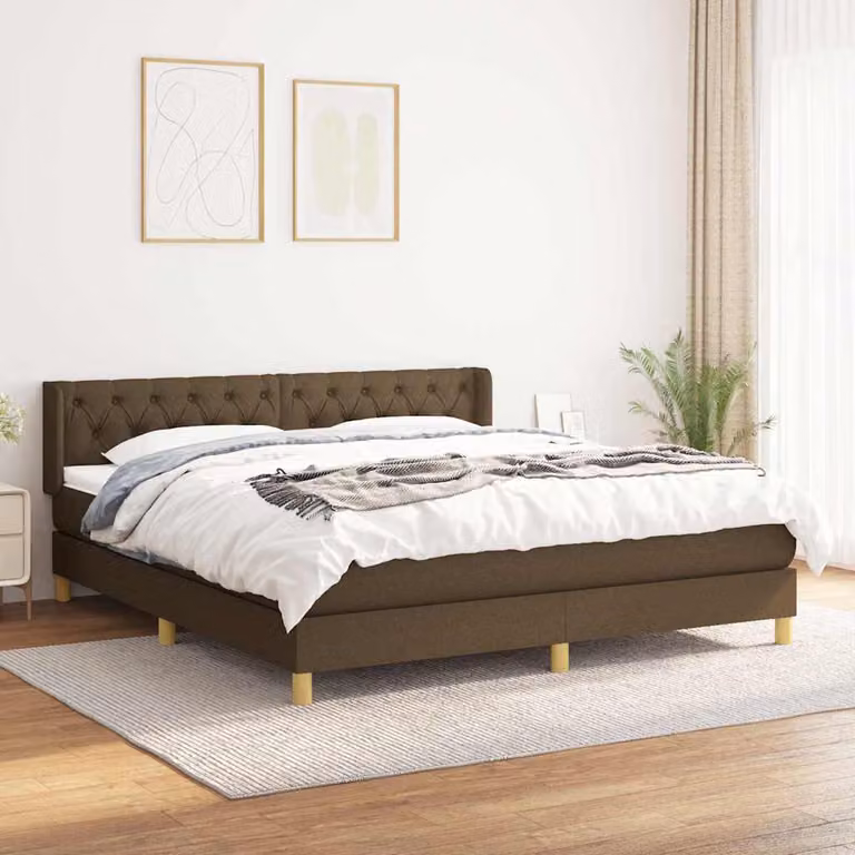 vidaXL Giroletto a Molle con Materasso Ibrido in Tessuto Marrone e Bianco L/P/H: 160 x 200 x 88 cm
