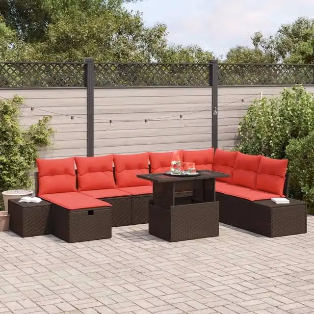 Set Divano da Giardino 9 pz Marrone polyrattan 3361233