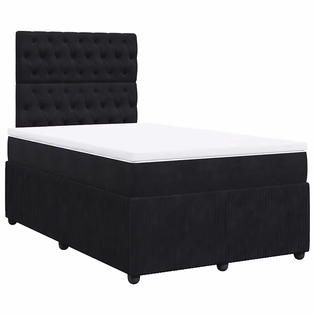 Letto con Giroletto a Molle e Materasso Ibrido vidaXL in Velluto Nero e Bianco L/P/H: 120 x 190 cm – 2
