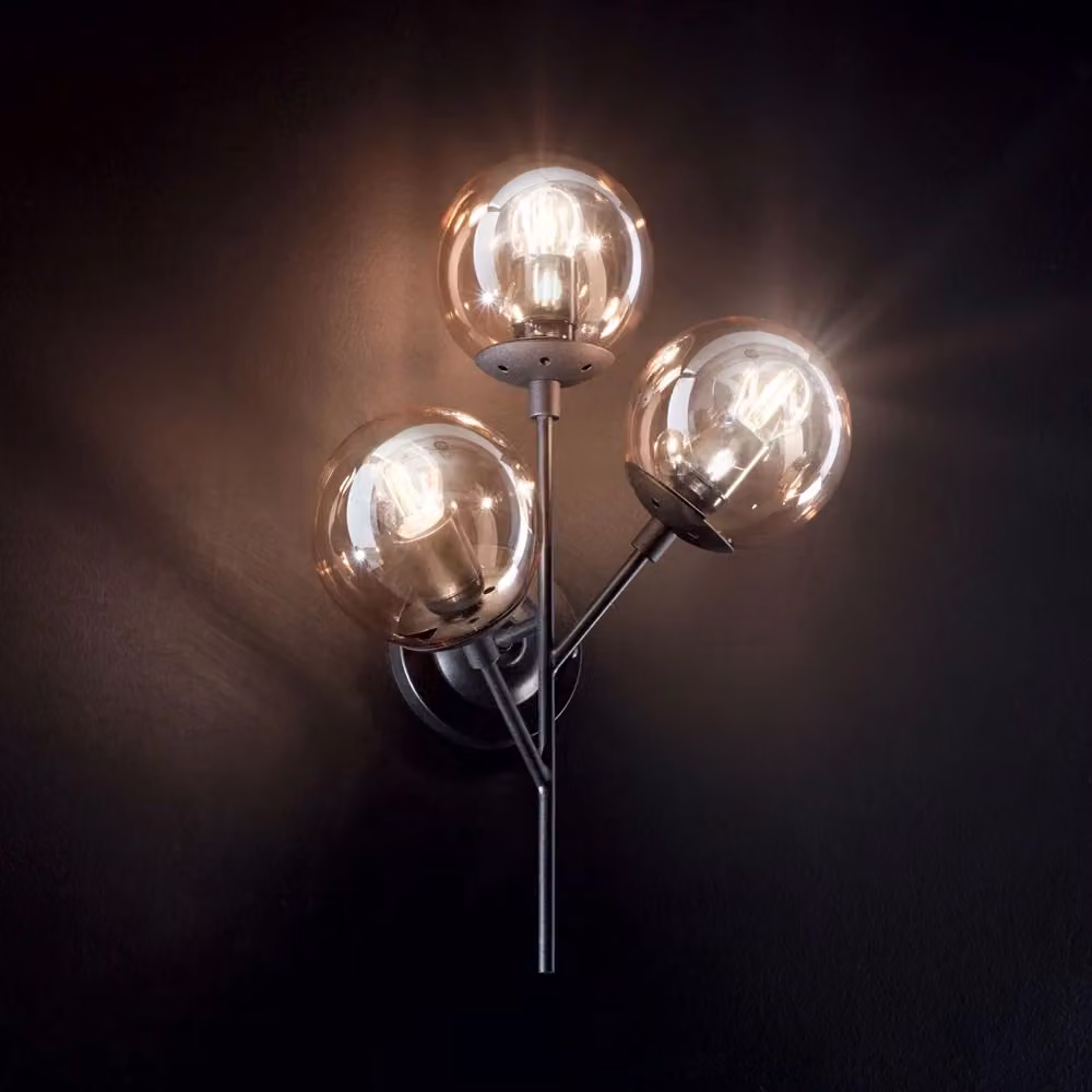 Applique Industrial-Minimal Kepler IDEAL LUX in Metallo Nero e Vetro Trasparente con 3 Luci E27 Regolabili – 2