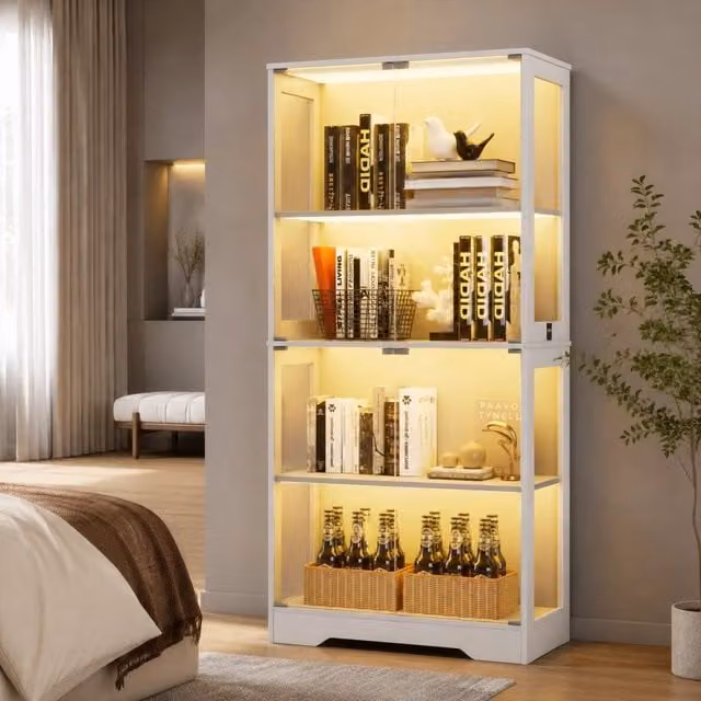 Vetrina in vetro 80x35x165 cm in vetro e MDF bianca con LED –