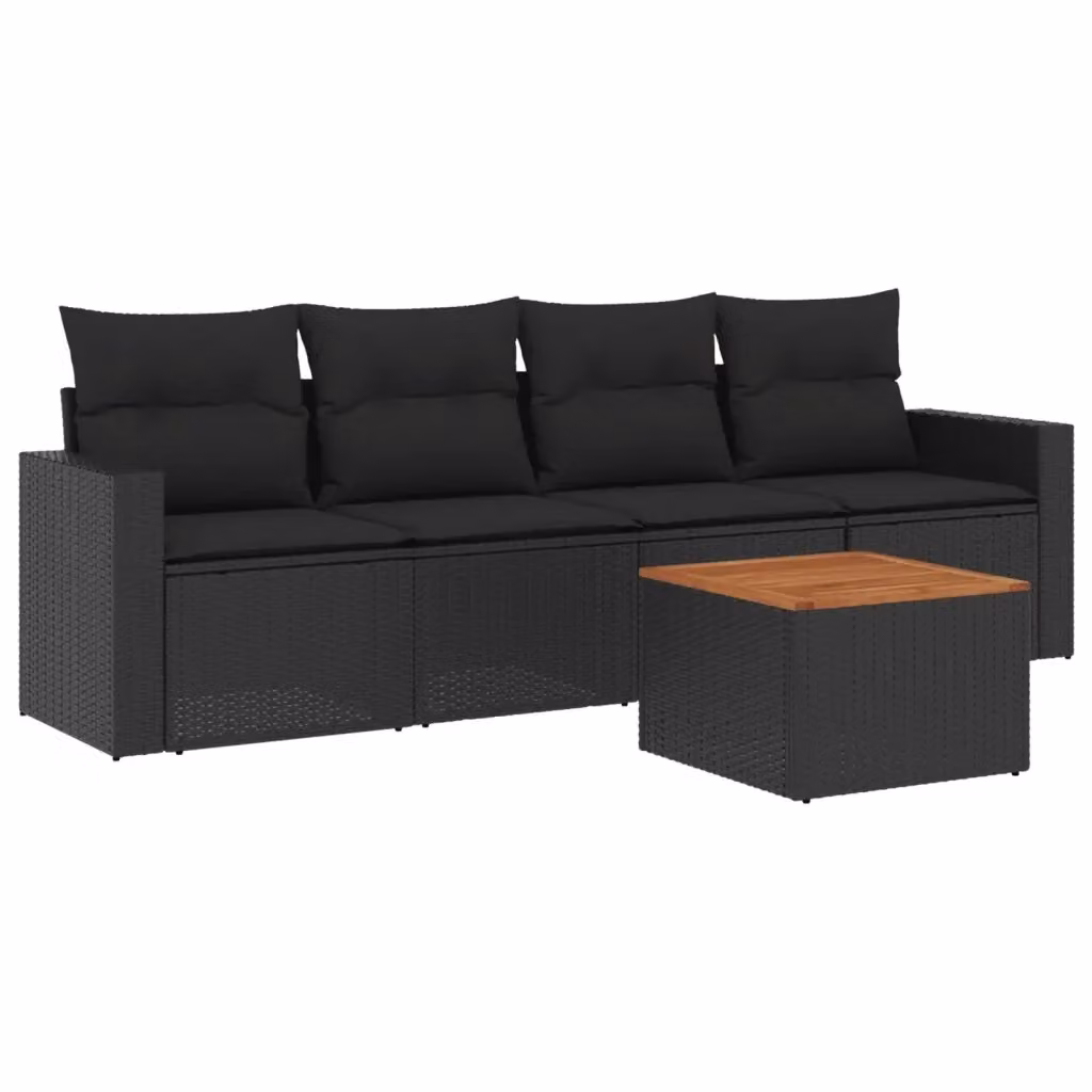 vidaXL Set Divani da Giardino 5 pz in Polyrattan Nero con Cuscini e Tavolino da Esterno – 2