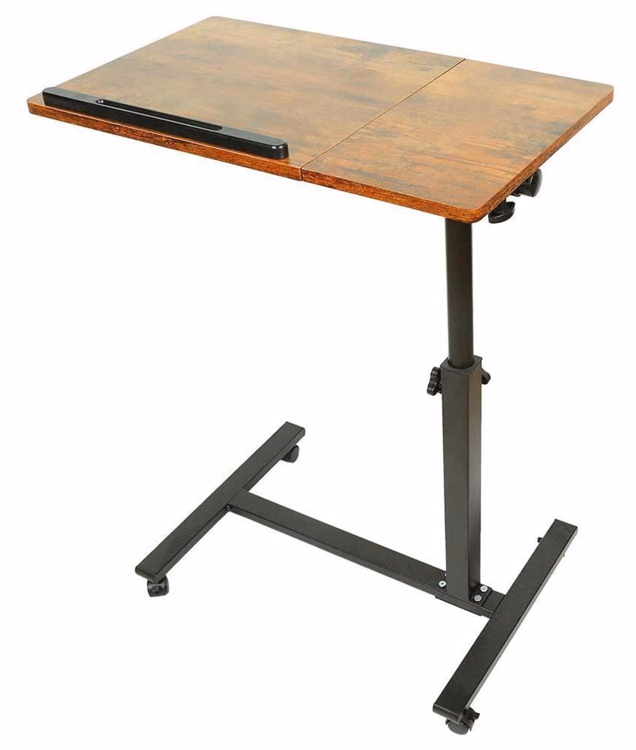 Scrivania regolabile in altezza per computer portatile, con rotelle, dimensioni 60x34,5x58-90 cm, finitura noce