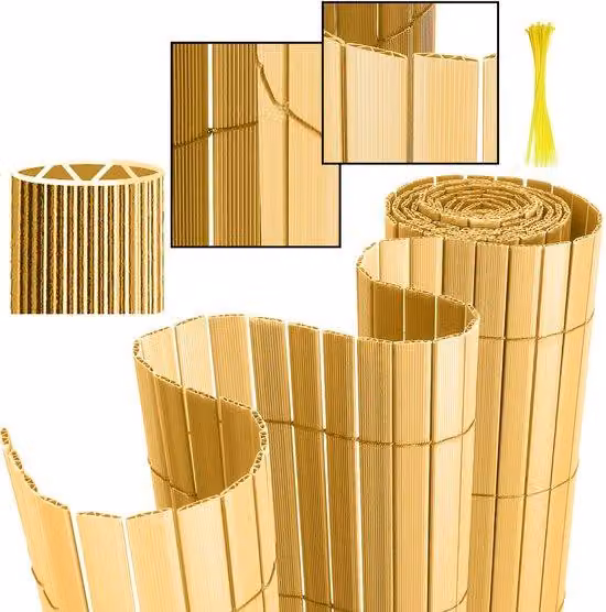 Recinzione da giardino in PVC 0,8x5 m - Telo frangivento a forma di W - Resistente ai raggi UV e alle intemperie - Per terrazze e giardini - Bambù