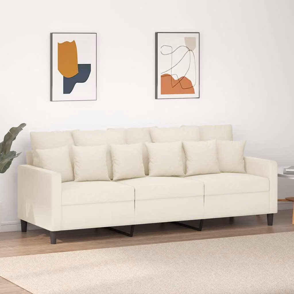Divano Maison Exclusive, color crema, in velluto, 3 posti, 180 cm