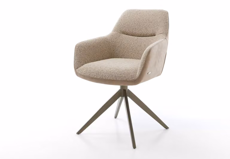 DELIFE Sedia girevole Pejo-Flex, mix di materiali, base a croce larga color fango, finitura effetto titanio, rotazione a 360°, funzione oscillante, molle insacchettate