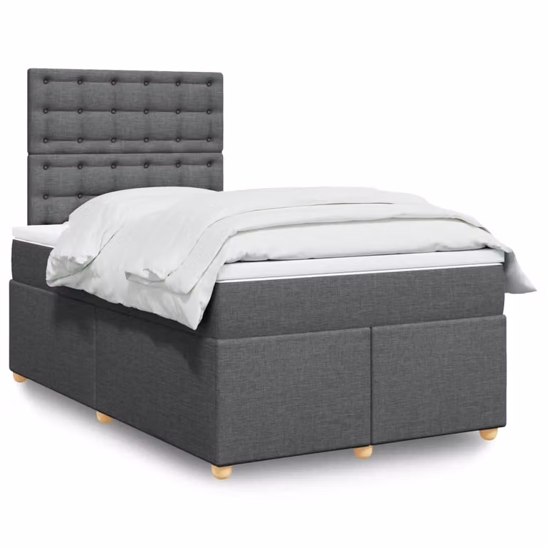 vidaXL Giroletto a Molle con Materasso Ibrido in Tessuto Grigio e Bianco L/P/H: 120 x 200 cm