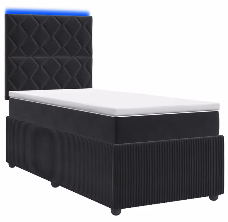 Letto a molle LED con materasso nero 90 x 190 cm in velluto