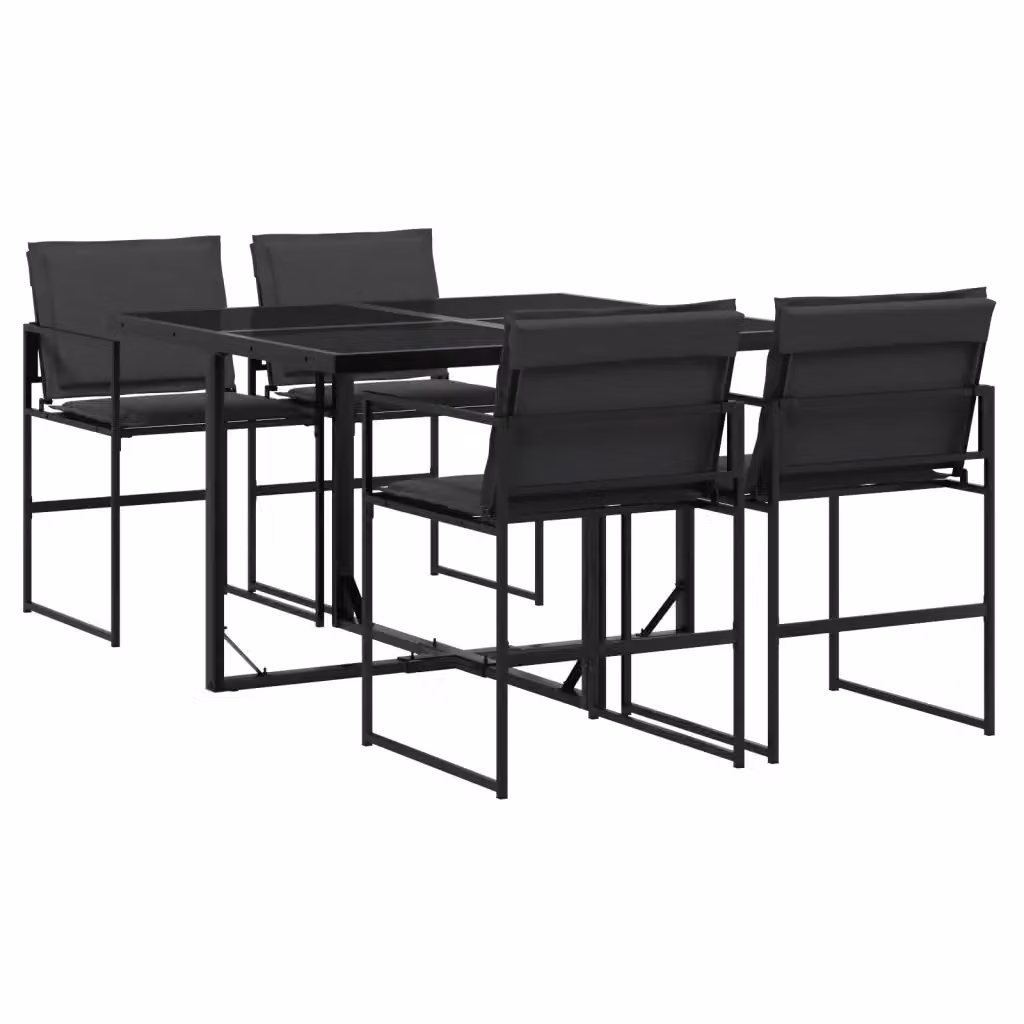 Set da Pranzo da Giardino vidaXL in Acciaio Verniciato Nero e Vetro con Piano Rettangolare e Sedute Grigie – 2