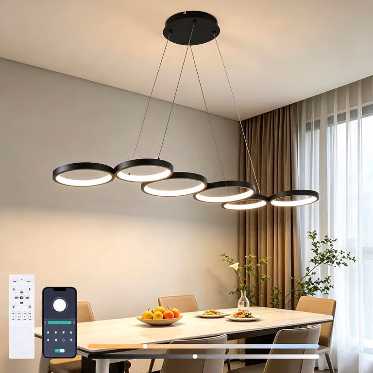 Lampada a sospensione LED, 113 cm, 69W, nera, dimmerabile, ideale per la sala da pranzo