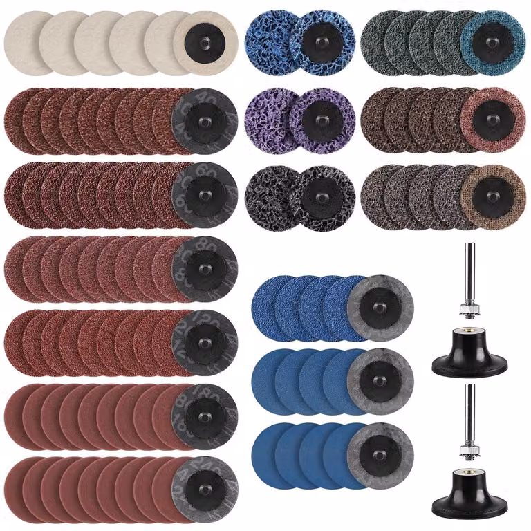 Set di utensili abrasivi, composto da 112 pezzi, con dischi abrasivi in nylon da 2 pollici, adatti per metallo e acciaio