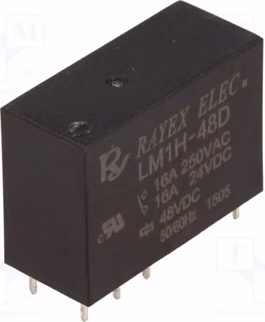 1 relè: bobina elettromagnetica, 48 VDC, 16 A / 250 VAC. Mini relè LM1H-48D