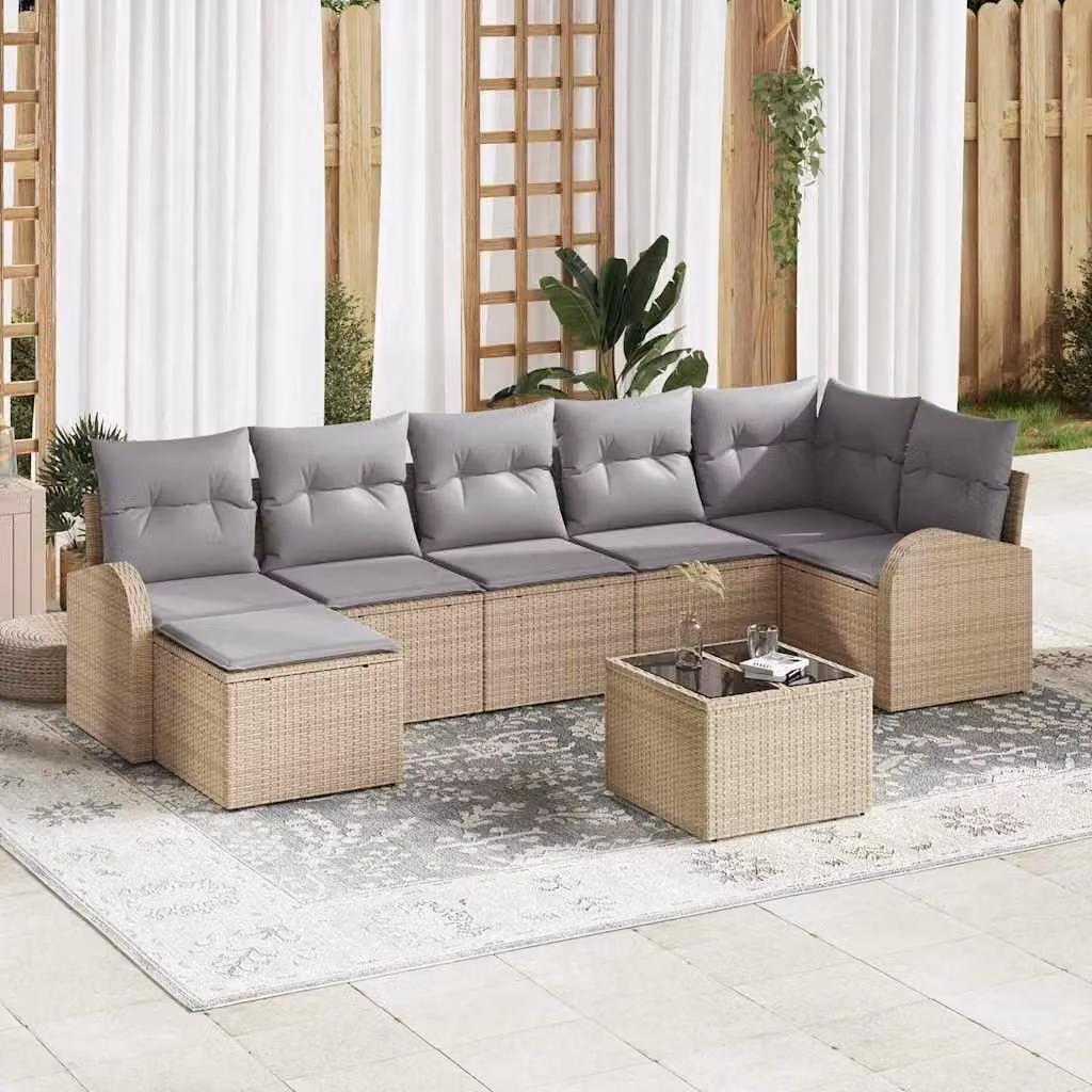 Maison Exclusive - Set Divano da Giardino 8 pcs Beige Poly Rattan