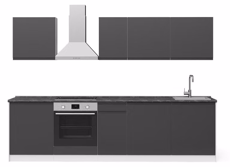 Cucina componibile Vicco R-Line Antracite/Bianco 280 cm piano di lavoro Satin, Model 70588