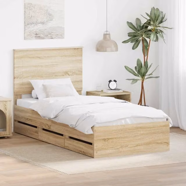 Struttura del letto con cassetto-Giroletto con contenitore-Rete del Letto Rovere Sonoma 75 x 190 cm 544839