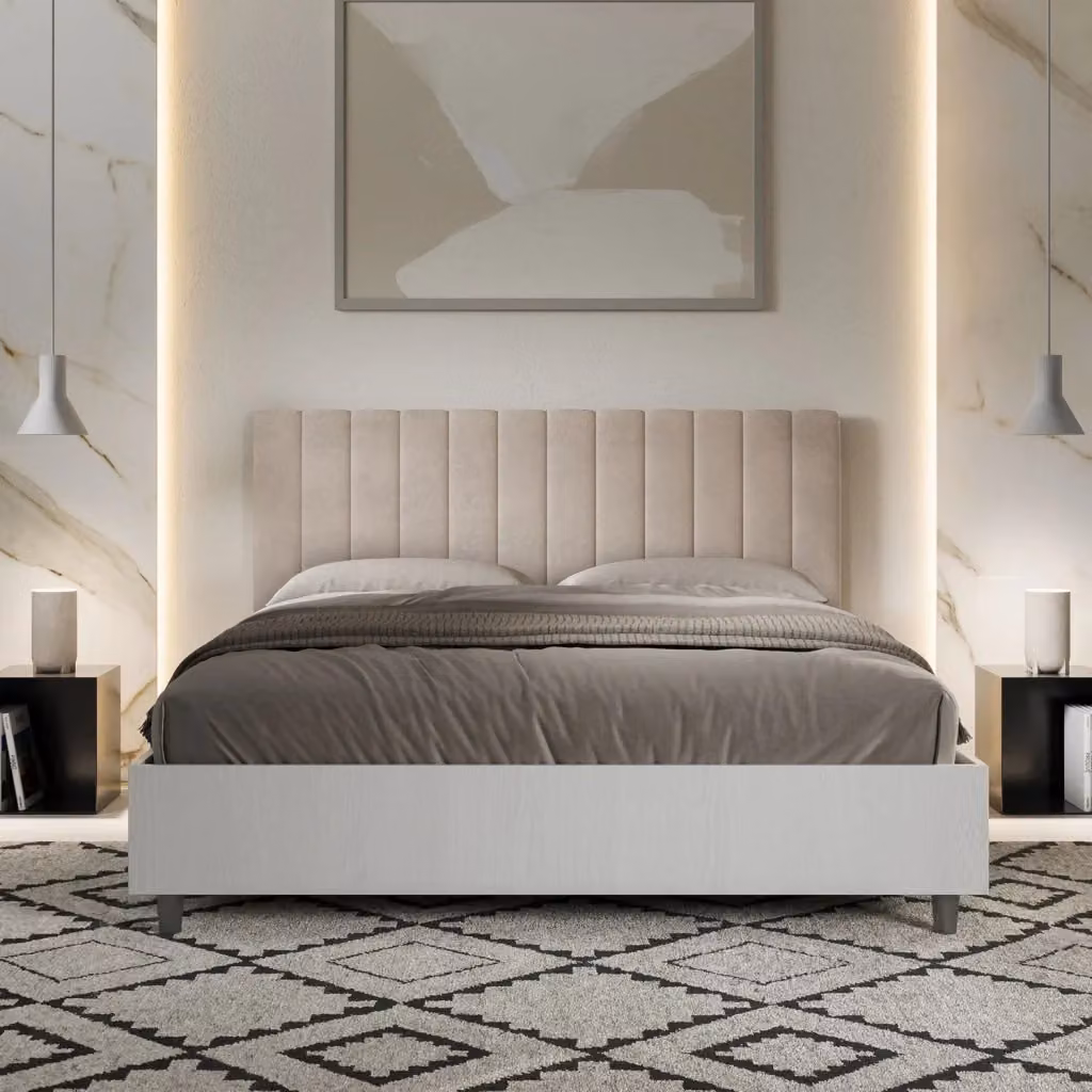 Letto Matrimoniale Kaia GIORDANOSHOP in Microfibra Beige L: 167 cm, P: 198 cm, H: 113 cm – 2