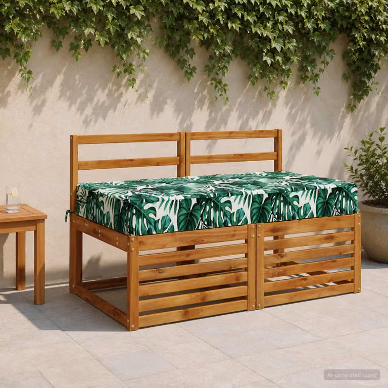 Cuscino per la seduta vidaXL SOEST verde con motivo a foglie, in poliestere e schiuma, con rivestimento lavabile e resistente ai raggi UV, L: 80 cm, P: 80 cm, H: 15 cm