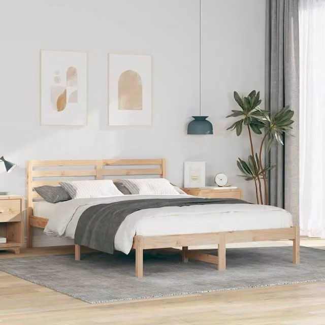 Struttura letto moderna vidaXL in pino massello marrone L: 145,5 cm, P: 200 cm, H: 80,5 cm