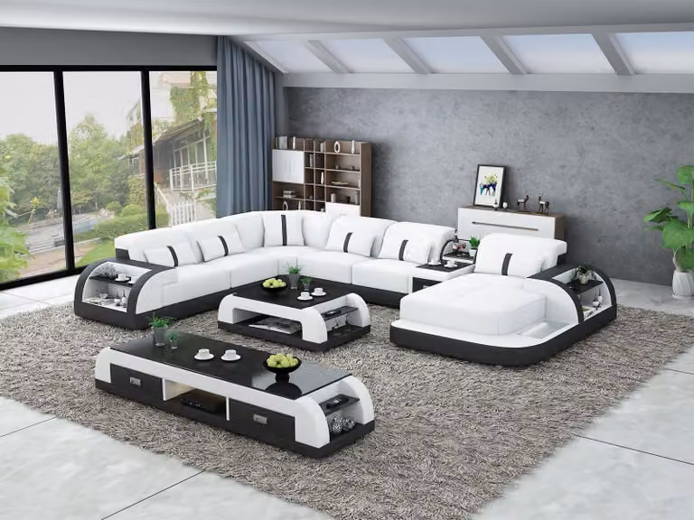 Ledersofa Design Eckgarnitur Ecksofa Luxus Wohnlandschaft led sofa couch Polster