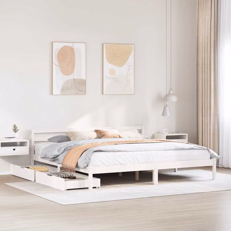 vidaXL Giroletto in Legno di Pino Massello Bianco L/P/H: 200 x 200 x 69,5 cm