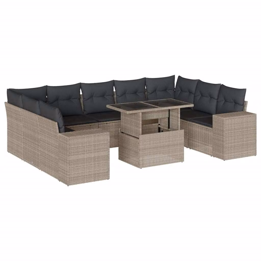 Set Divano Giardino 10 pz con Cuscini Grigio Chiaro Polyrattan