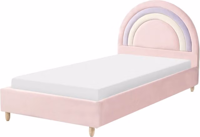 Letto moderno in velluto rosa per bambini con base a doghe Cameretta Moderna
