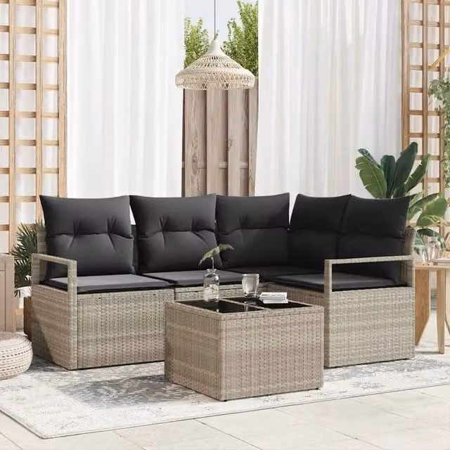 Set di divani 5 pz Grigio chiaro polyrattan 3346372