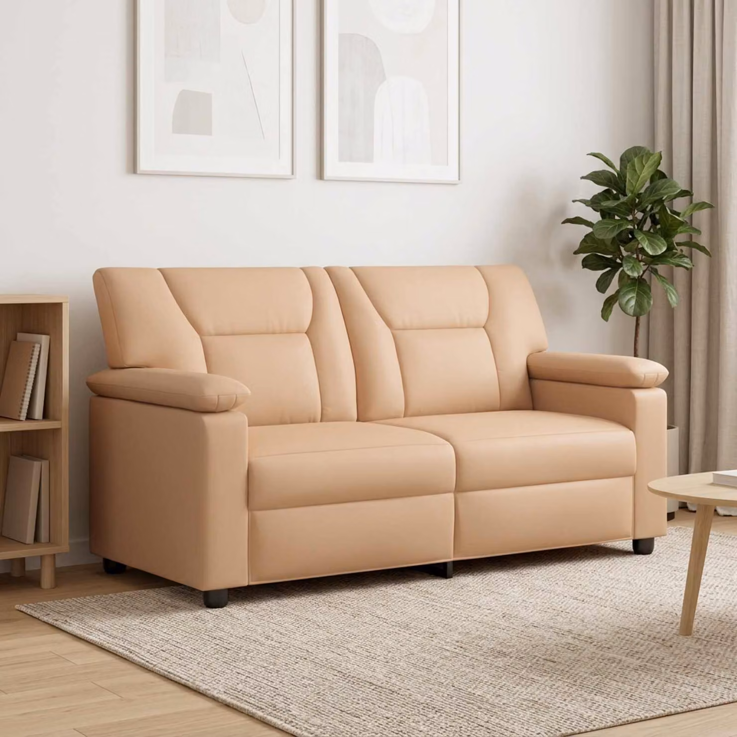 Divano moderno vidaXL in similpelle beige e marrone con struttura in metallo L: 171 cm, P: 85 cm, H: 93 cm