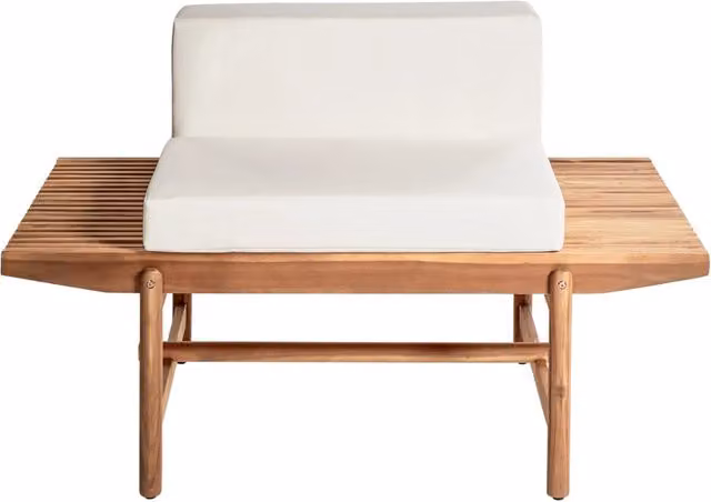Panchina da giardino in legno di acacia chiaro 135 cm con cuscini bianco sporco Design rustico per esterni Patio Balcone