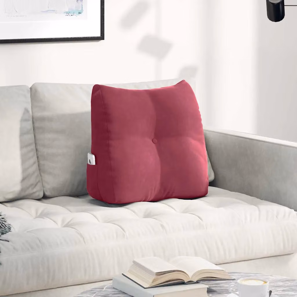 Cuscino per schiena ergonomico a cuneo vidaXL in velluto rosso, L/P/H: 45 x 24 x 50 cm