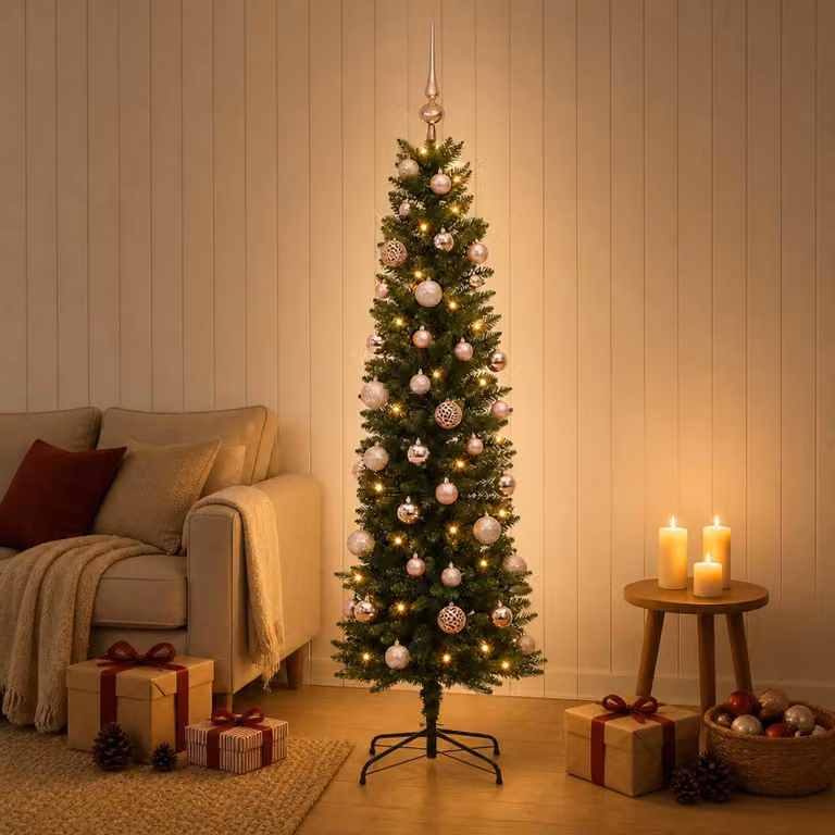 vidaXL Albero di Natale Artificiale Slim con Palline 120 cm 150 LED