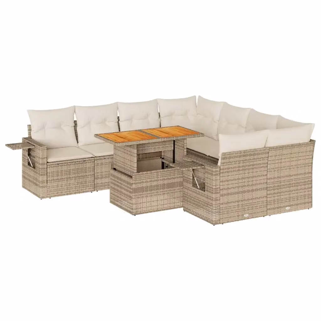 Set Divano da Giardino a L vidaXL in Polyrattan con Cuscini Beige e Tavolino da Caffè – 2