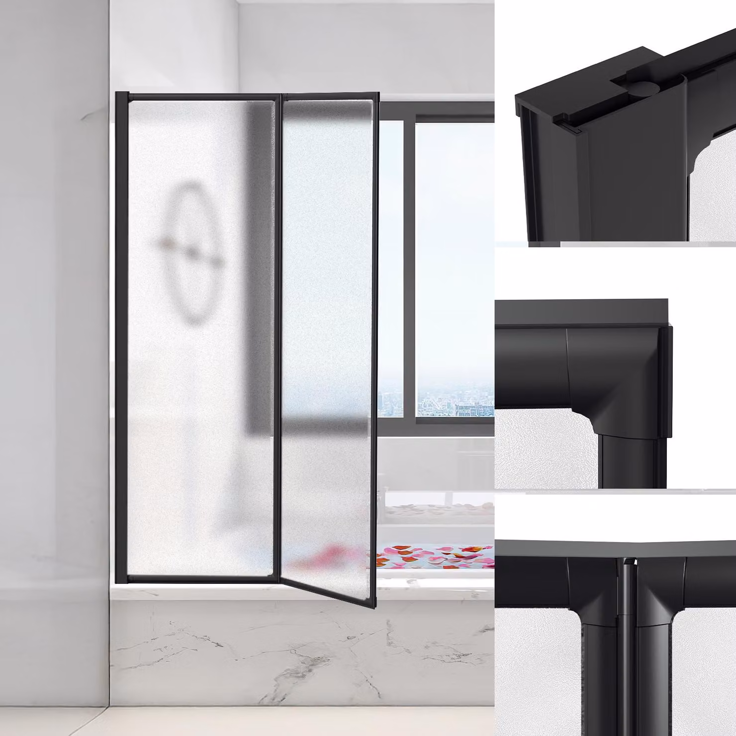 Izrielar Box doccia 100x140 cm Parete pieghevole per vasca da bagno, telaio nero, parete doccia, accessorio per vasca da bagno, box doccia