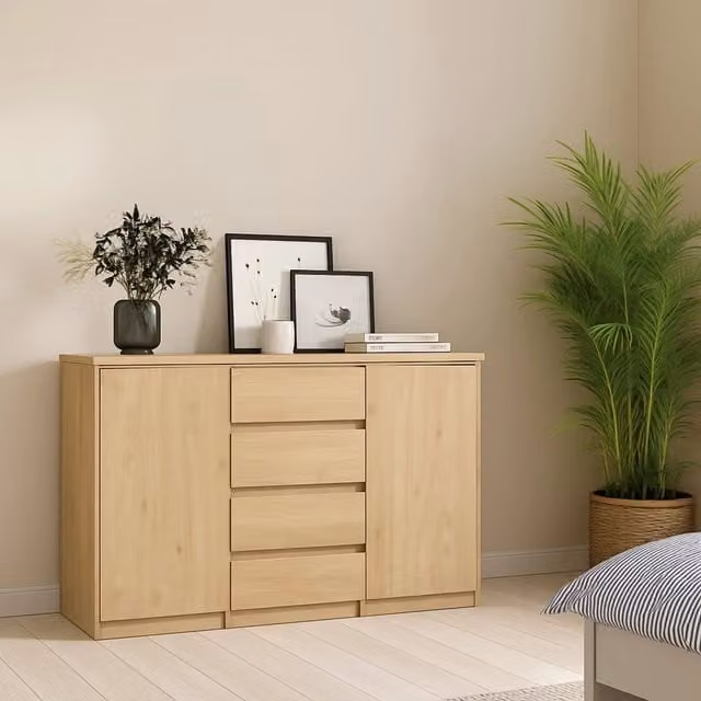 Credenza Angelika DMORA in Rovere, Buffet e Madia da Soggiorno o Cucina, L: 121 cm, P: 50 cm, H: 91 cm
