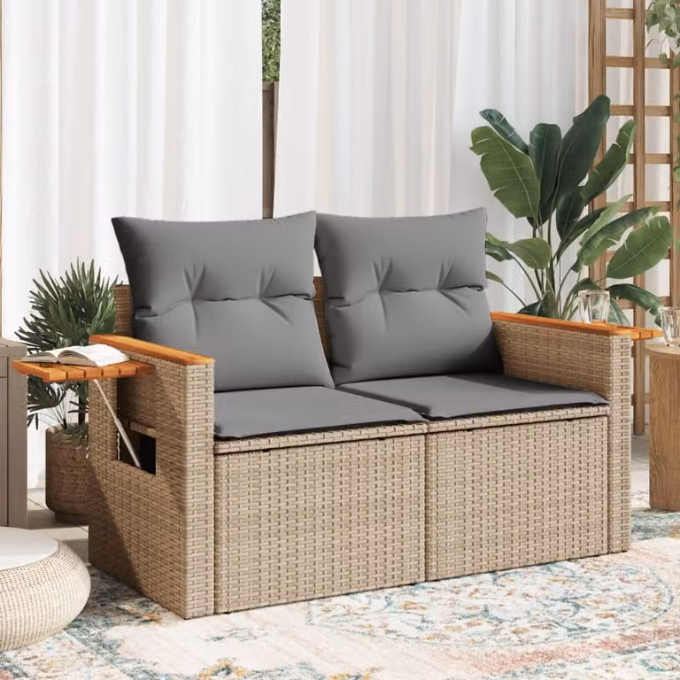 vidaXL Divano da Giardino a 2 Posti in Polyrattan con Cuscini Beige e Grigio e Struttura in Legno di Acacia
