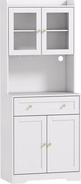 Armadio da cucina HOMCOM con piano di lavoro e portabicchieri, bianco, Altezza: 170 cm