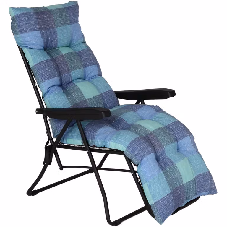Sedia Sdraio Pieghevole Garden Tonda Metal Far con Cuscino Flock Blu in Acciaio Verniciato a Polvere