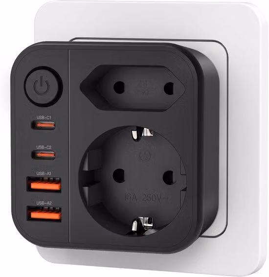 Ciabatta multipresa USB-C e prese standard, 7 in 1, con 4 prese, ideale per la casa e l'ufficio