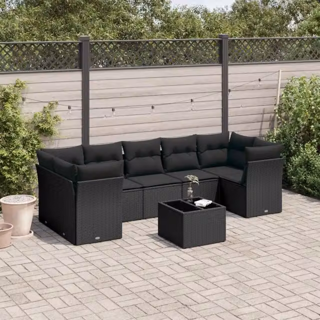 Set Divani da Giardino con Cuscini 8 pz Nero in Polyrattan 3249124