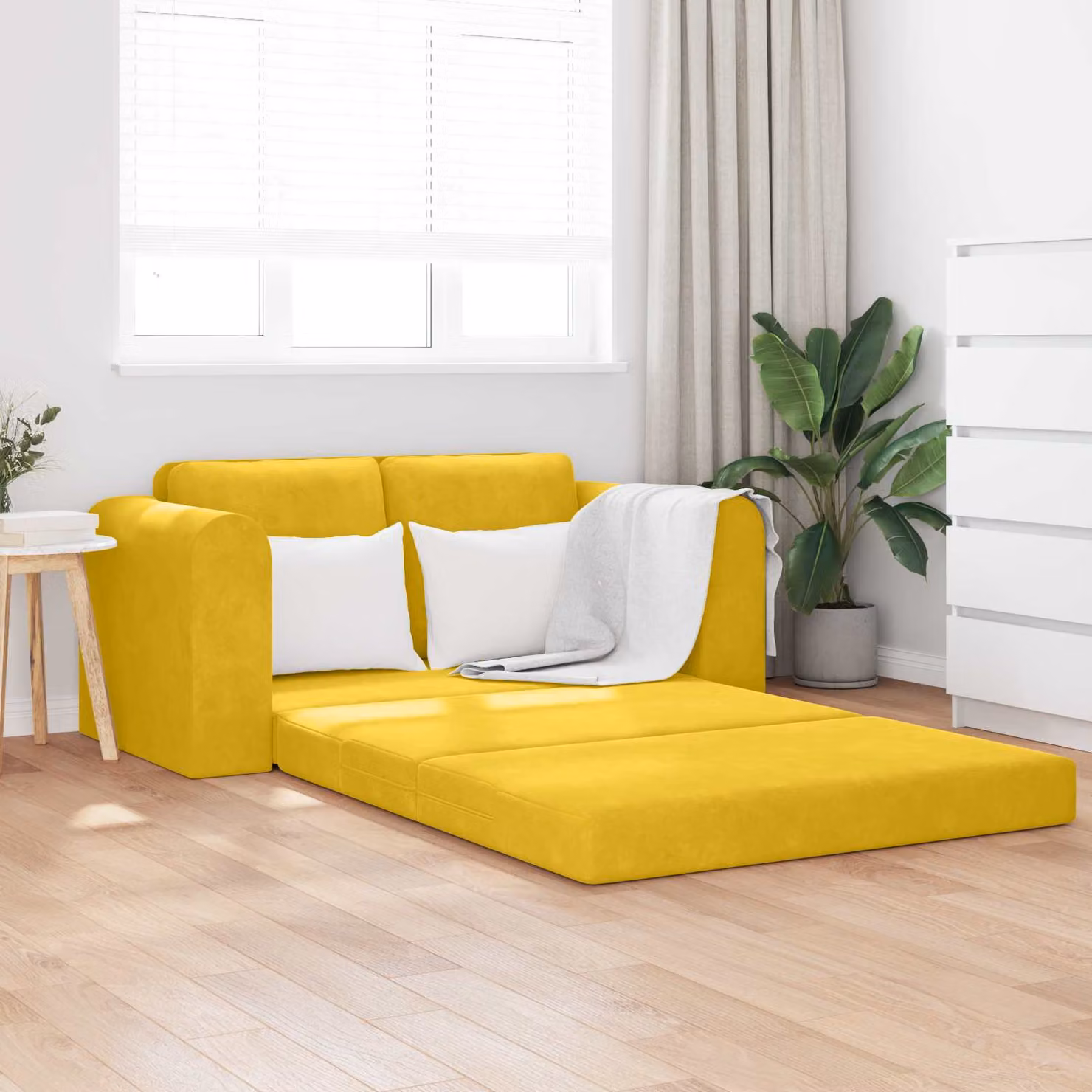 vidaXL Divano letto in velluto giallo con funzione notte e coperture rimovibili L: 148 cm, P: 71 cm, H: 83 cm