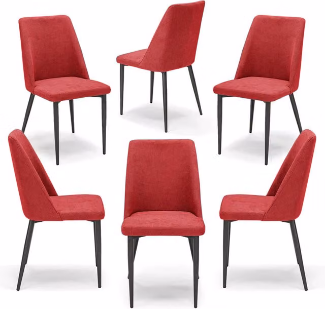Set 6 sedie imbottite per sala da pranzo ALEXIA, 100% MADE IN ITALY, design moderno, rivestimento in tessuto morbido idrorepellente colore Bordeaux, gambe coniche robuste in metallo