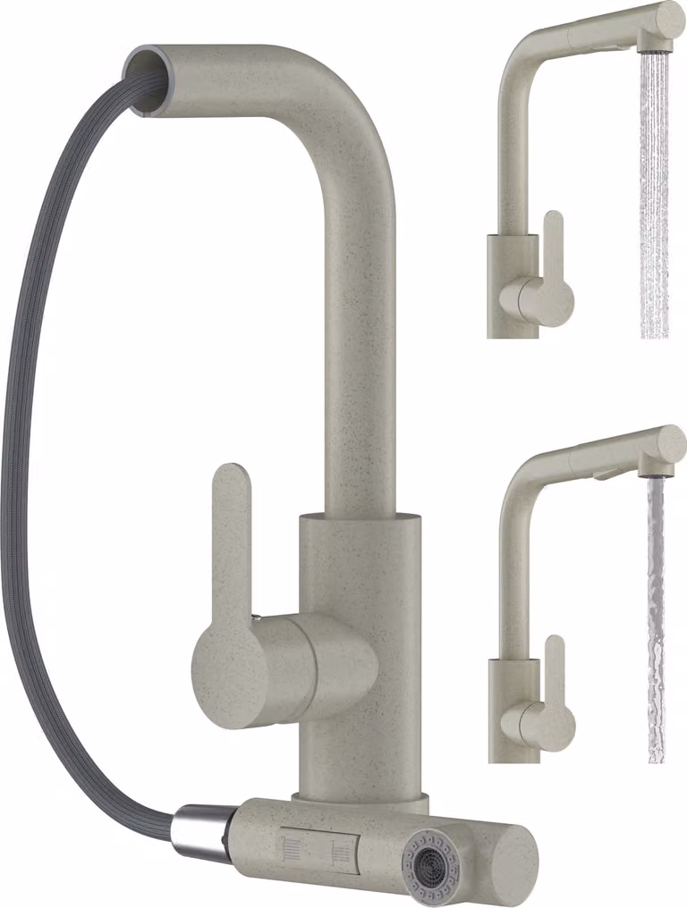 Granitan - Rubinetto da cucina - Rubinetto per lavello - Bocca estraibile - Orientabile a 360° - Beige - EBRO