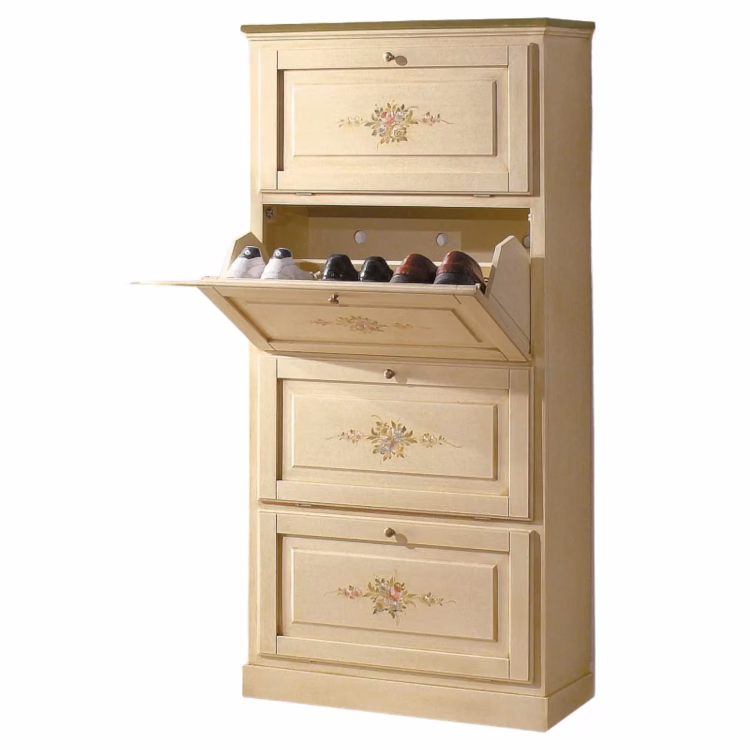 Scarpiera Mobili 2G a 4 ante in legno massello laccato avorio e verde L: 80 cm, P: 30 cm, H: 170 cm – 1