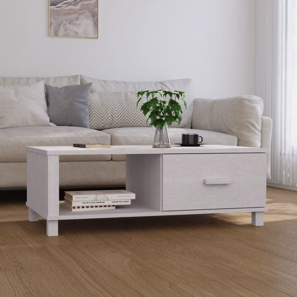 vidaXL Tavolino HAMAR Bianco 100x55x35 cm in legno di pino massiccio - Tavolino da caffè - Tavolini da caffè in legno - Tavolino da caffè in legno massiccio