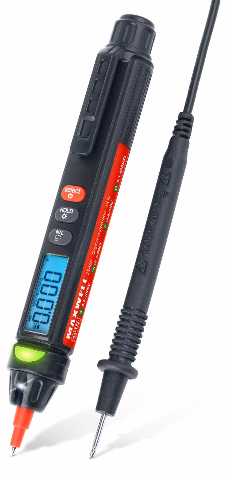 Multimetro digitale a penna – Valore efficace reale (True RMS) – Modalità automatica – Rilevamento della tensione senza contatto – Misurazione della resistenza fino a 60 MΩ – Misurazione della frequenza fino a 10 MHz – Include 1 batteria AAA [25400]