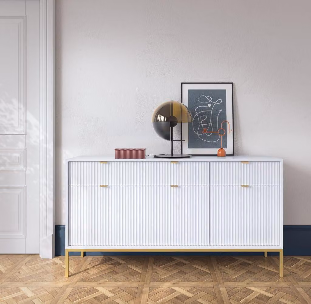 Cassettiera combinata di grandi dimensioni MISHEEL - bianco/oro