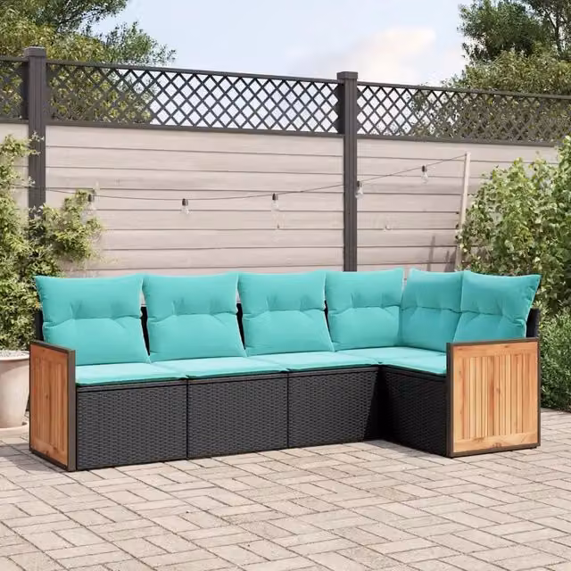 Set Divani da Giardino 5 pz con Cuscini Nero in Polyrattan 3227625