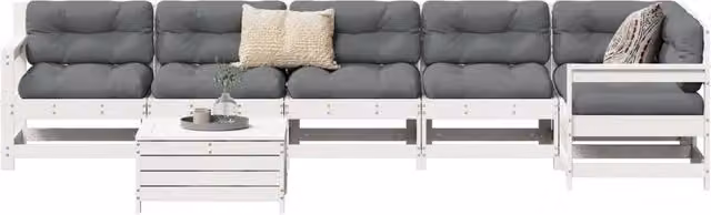 Set Divani da Giardino 7 pz Bianco in Legno Massello di Pino 3250905